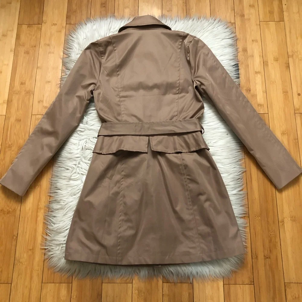 Plenty by Tracy Reese Corin Peplum Belted Brown Tan Trench Coat Jacket size S - Picture 11 of 16